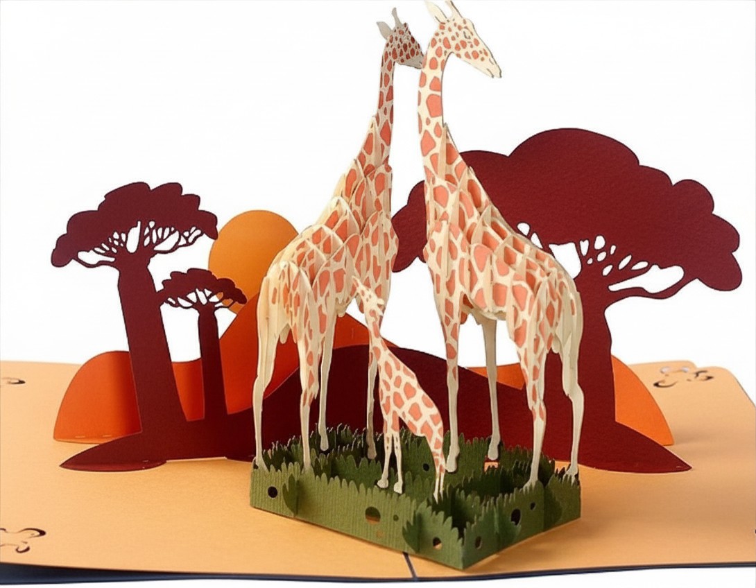 safari giraff zoo 3d pop up card